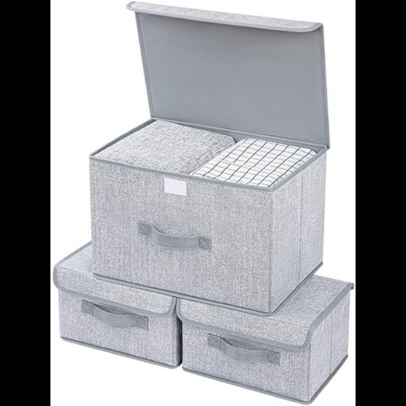 Storage Bins with Lids 3 Packs Foldable Storage Boxes Fabric Closet